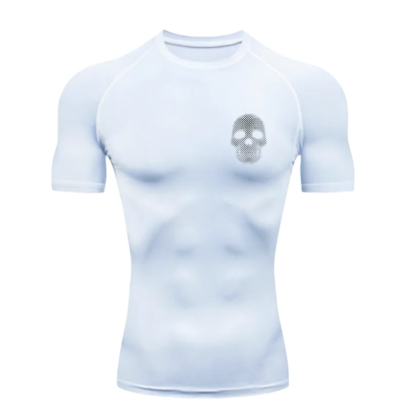Skull Design 2026 Men's Sports T - shirt Training Fitness Compression Workout T - Shirt Rashgard Tops Quick Dry Short Sleeve