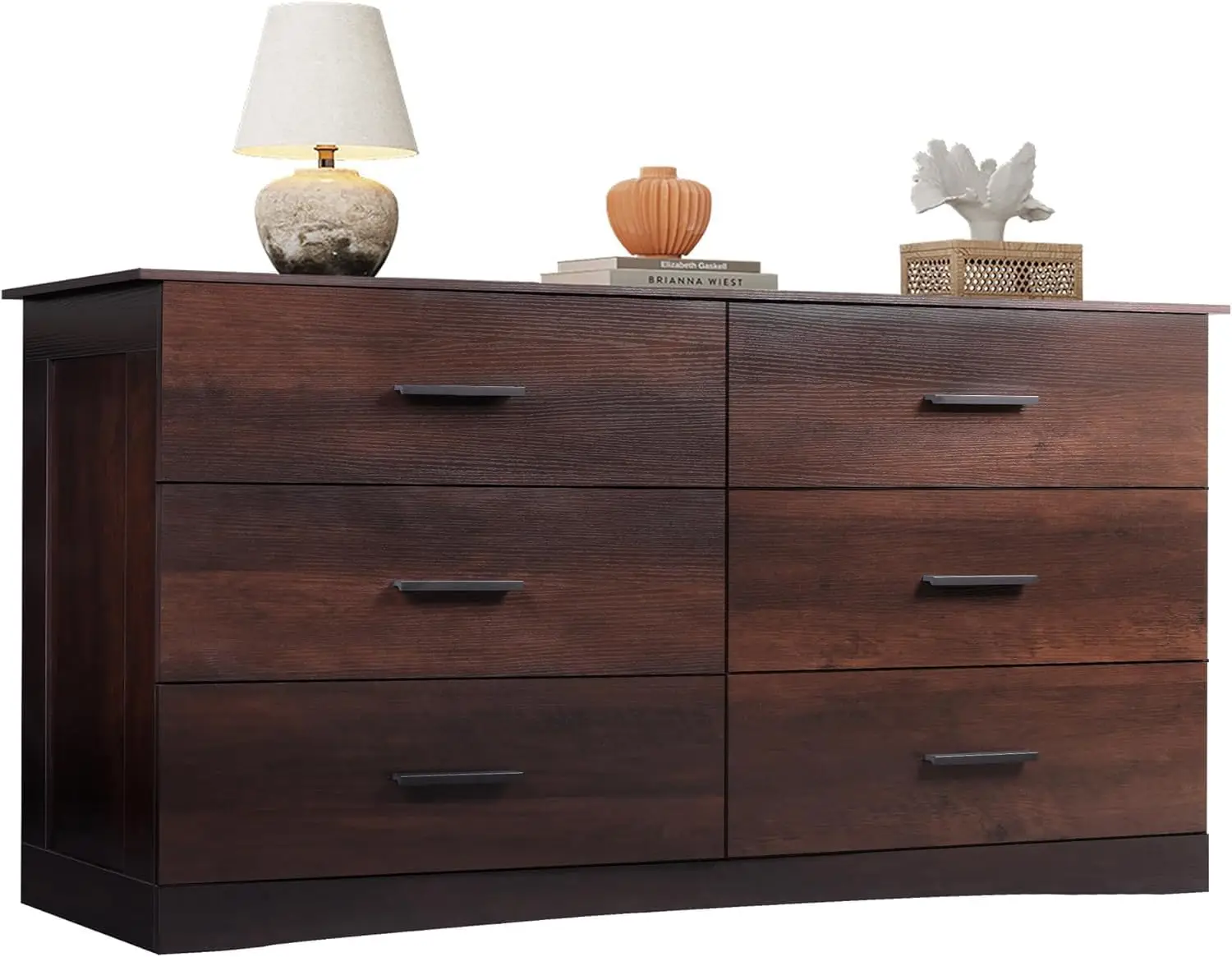 Komoda drewniana z 6 szufladami, duża brązowa szafka do przechowywania, nowoczesny minimalistyczny organizer