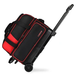 Dual Roller 2-Ball Bowling Bag, Featuring a Separate Large Shoe Compartment Capable, a 3-Section Telescopic Handle that Extends