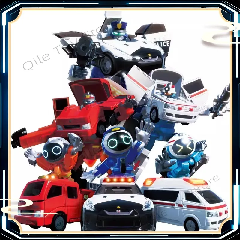 Op voorraad TOMY Brave Knight Transformatie Politieauto Robot Brandambulance Reddingshelikopter Reddingsvoertuig Getransformeerd speelgoed