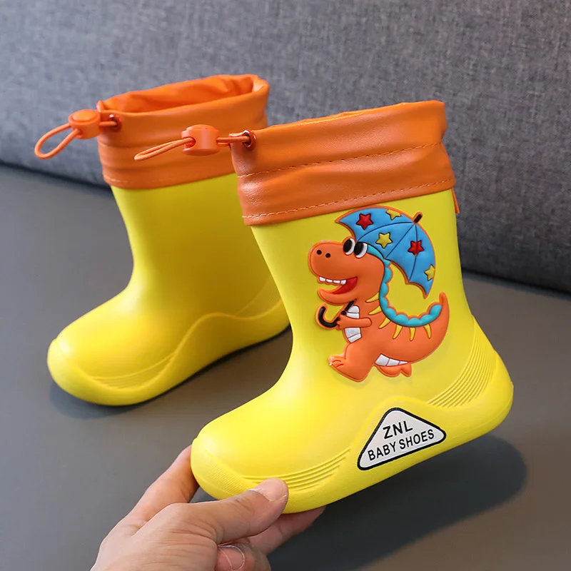 EVA Removable Plush Rain Boots Boys Girls Toddler Waterproof Children Shoes Lightweight Warm Kids Water Shoes for Four Seasons