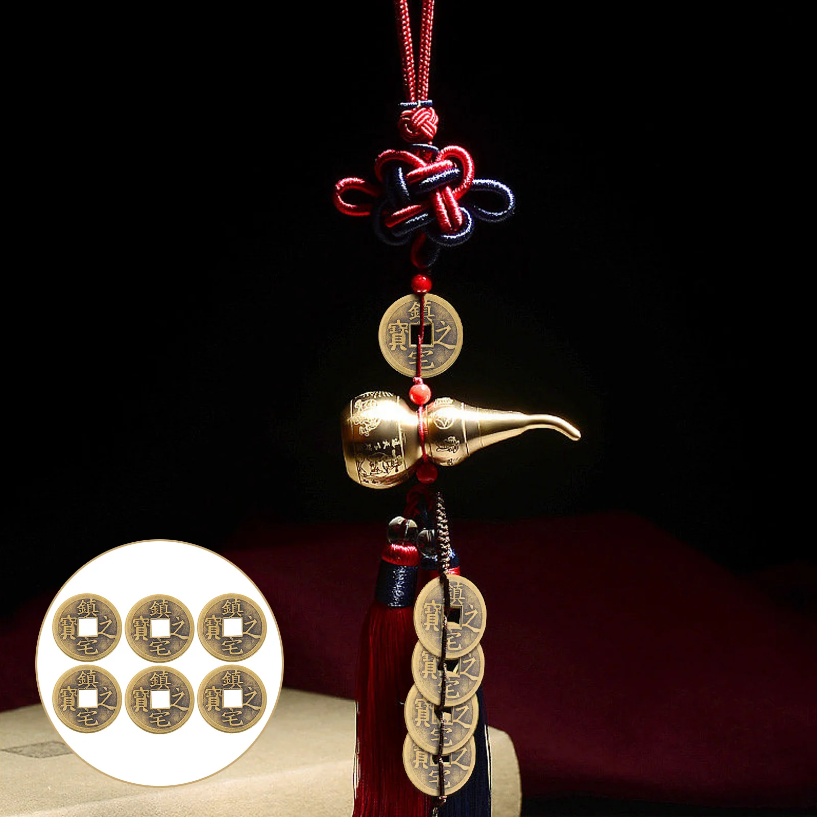 

6pcs Brass Chinese Craft Copper For Diy Car Pendant Lucky Charm Decorative Ancient Hanging Ornament Multi-Function Auspicious