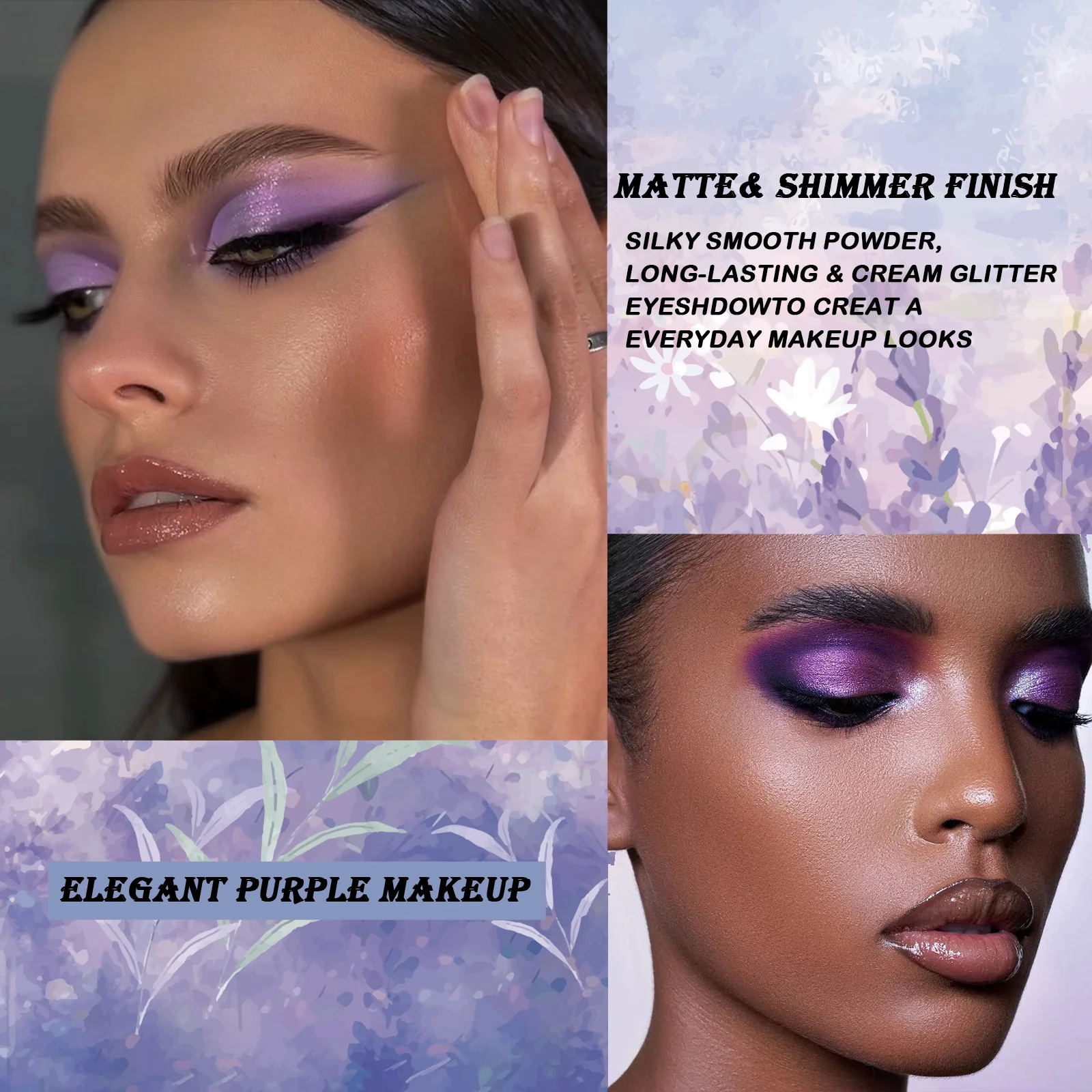 Palette di ombretti viola, 12 tonalità di lavanda viola glitter EyeMakeup Pallet Smokey ombretto in crema sfumabile setosa neutra