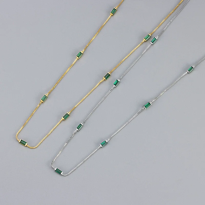 925 Sterling Silber Grenzübergreifende Mode Minimalistische Feine Kette Smaragd Zirkon Halskette für Frauen Luxuriöse Schmuckgeschenke – Detail 4