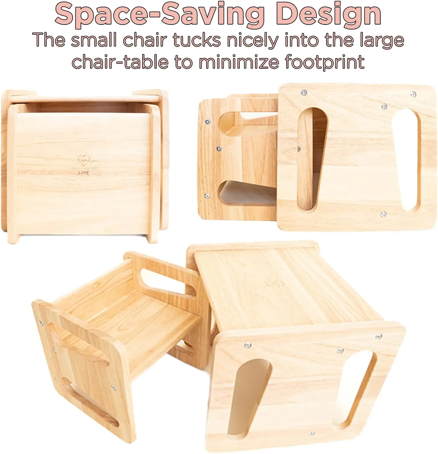 Weaning Table and Chair Set - Solid Wooded Toddler Table - Cube Chairs for Toddlers  Real Hardwood  Kids Montessori