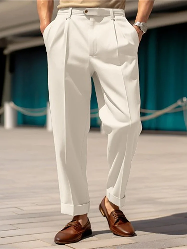 

2025 новые мужские весенне-осенние корейские тонкие деловые повседневные брюки, мужские брюки с высокой талией, мужские однотонные прямые брюки