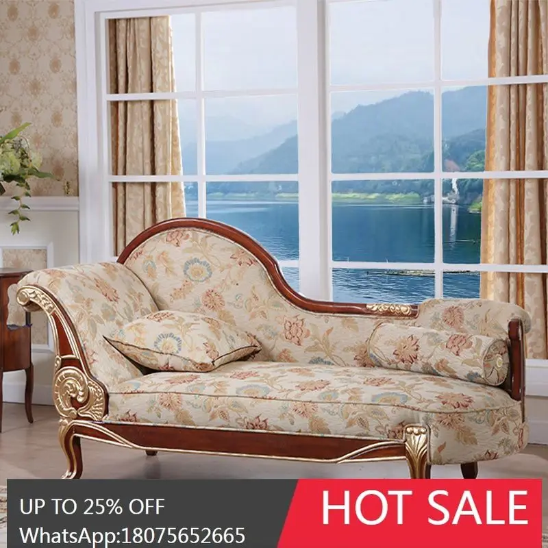 

SGF Solid Wood Chaise Lounge Chair Retro Double European Style Sofa Chair