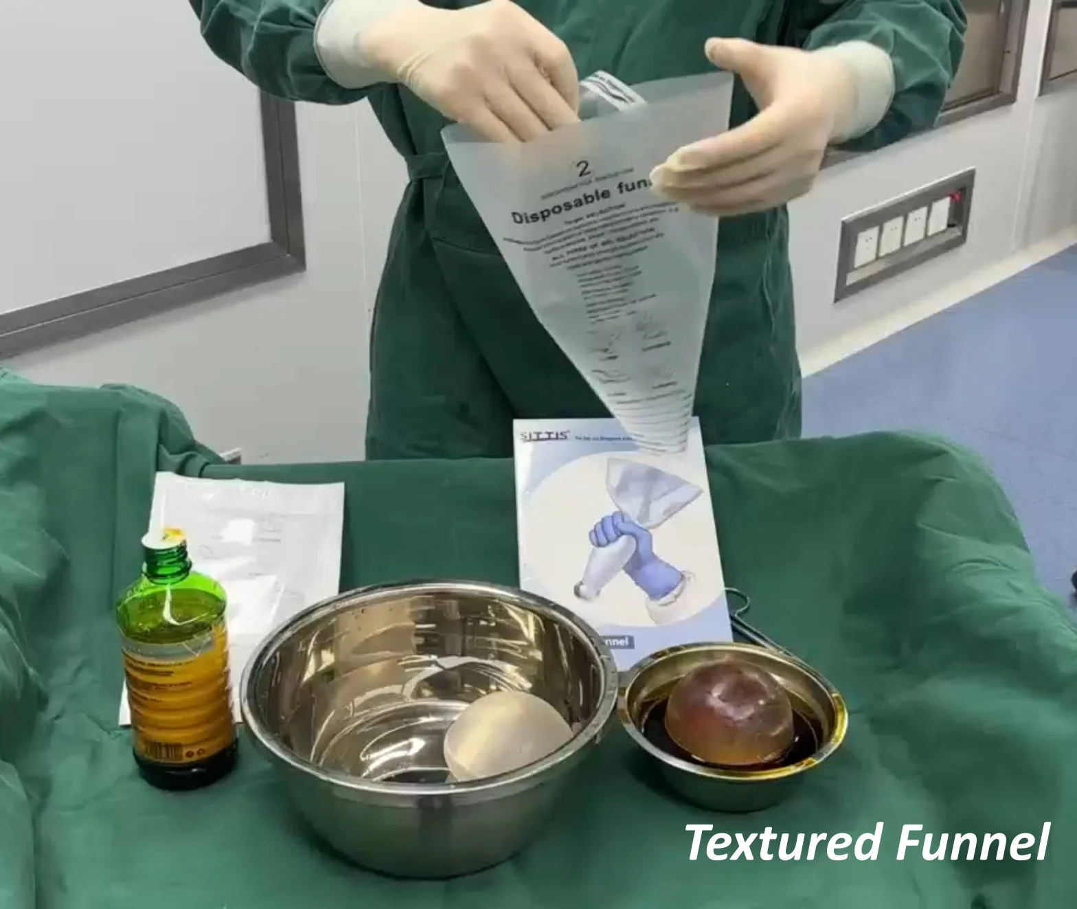 Entonnoir stérile jetable pour augmentation mammaire, techniques sans contact, dispositif d'insertion lisse/texturé, 1 pièce