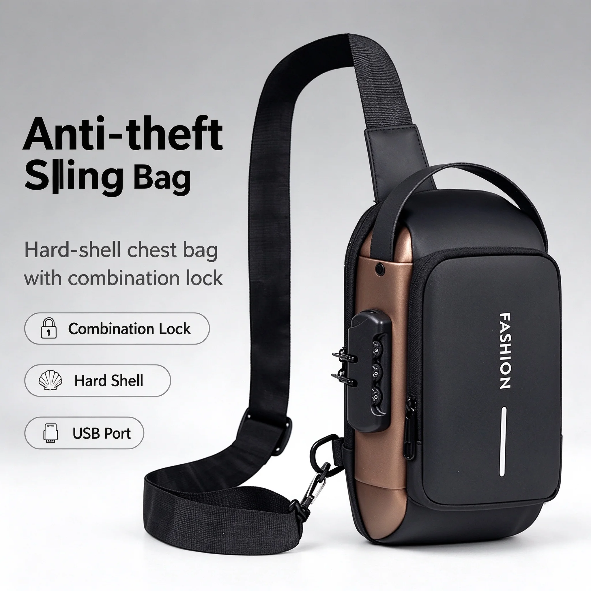 Men's Anti-theft Password Lock Sling Chest Bag, Waterproof Color Block Multi-function Crossbody Shoulder Bag