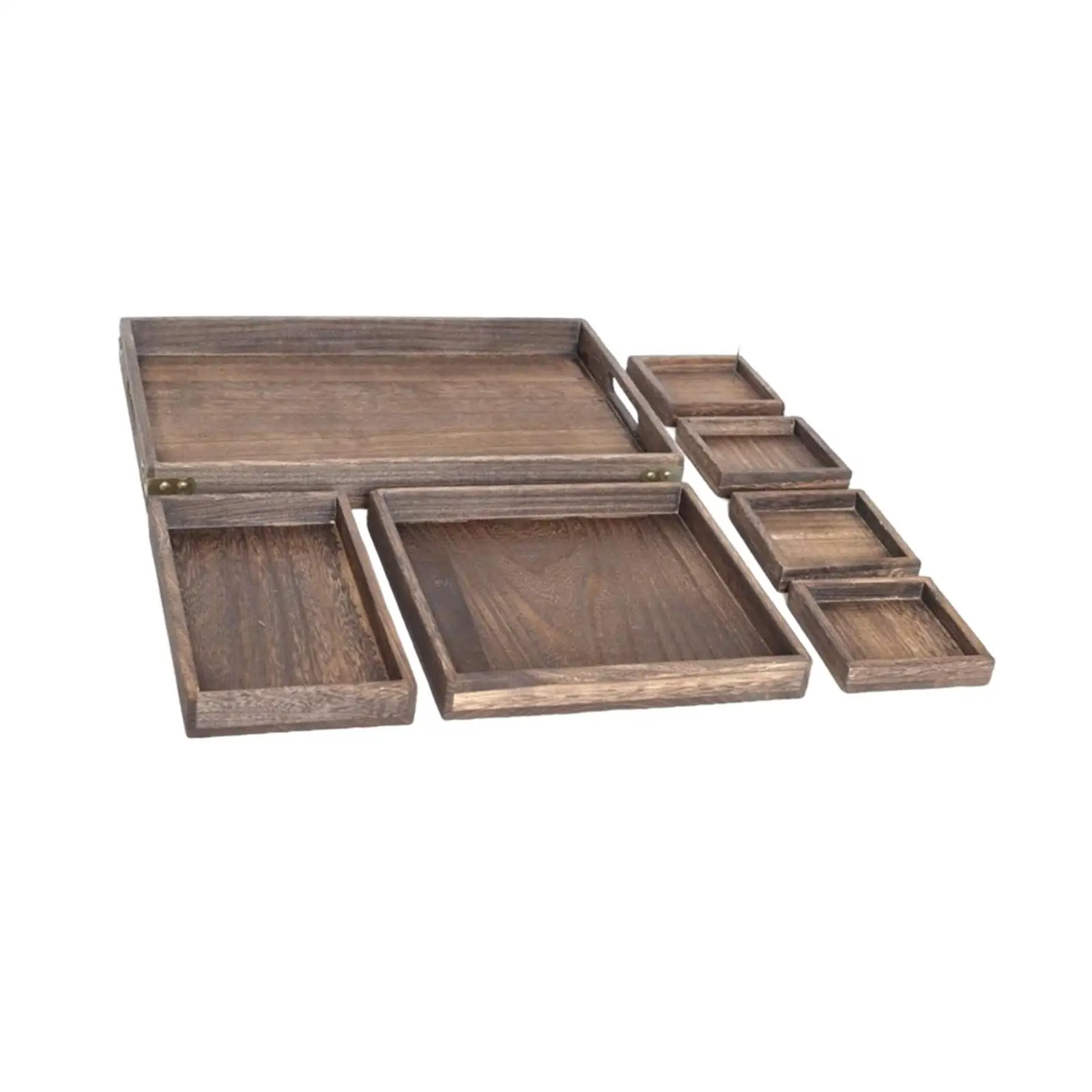 Set of 7 Elegant Wooden Serving Trays with Handles for Dining and Decor
