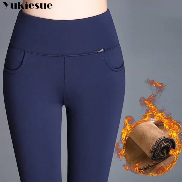 Legginsy 6XL Jesienno-zimowe aksamitne legginsy dla kobiet Wysoka talia Skinny Legging Długie spodnie damskie Ciepłe zimowe legginsy