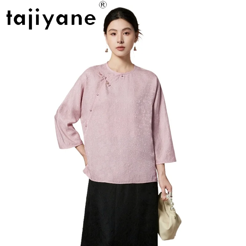 TAJIYANE 93.8% Mulberry Silk Shirt Women Elegant Jacquard Blouse New Chinese Style Spring Ladies Tops 2026 Woman Clothes одежда