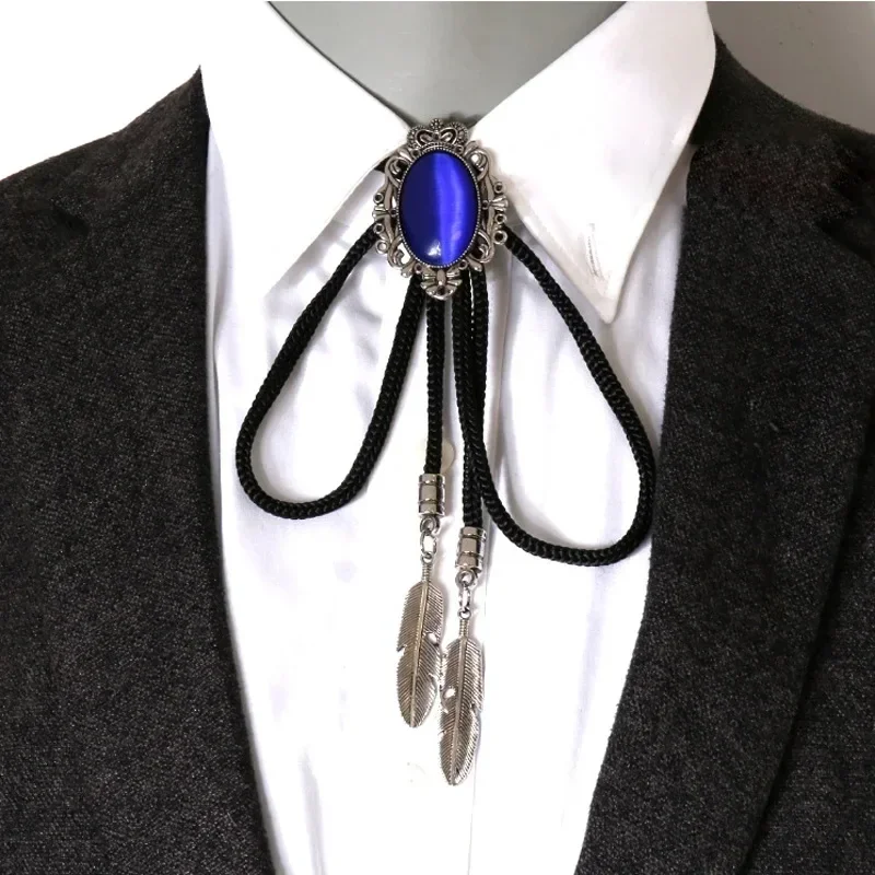 Woolen Rope Bolo Bow Tie Men's Casual Banquet Party Suit Shirt Accessories Crystal Crown Leaf Pendant New Style  Necktie