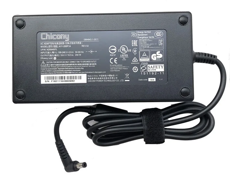 Original Chicony A11-200P1A 19V 10.5A 200W AC Adapter Charger For MSI CLEVO P650RG P670RG GIGABYTE 15X V6 Laptop Power Supply