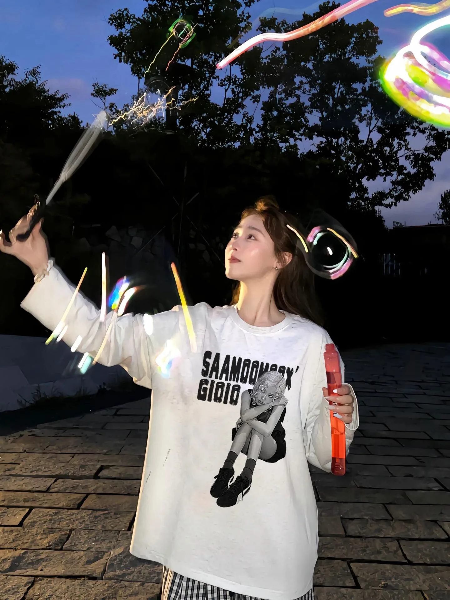 Koszulka damska w stylu koreańskim, biała, z długim rękawem, jesień-zima 2025, nowa, 100% bawełna, oversize, luźna, top, odzież damska Y2k