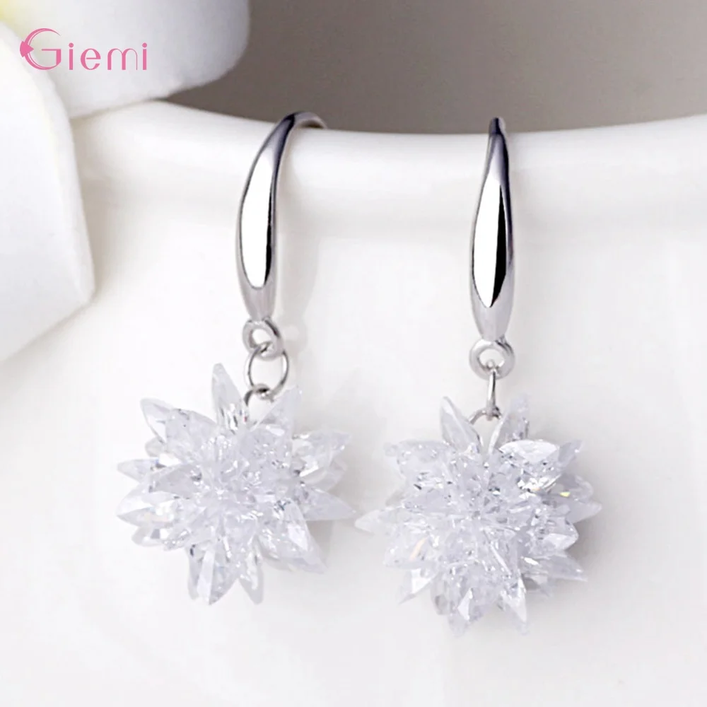 New Arrival 925 Sterling Silver Ice Snow Flower Earring Ladies Drop Snowflake Earrings Jewelry Birthday Gift Wholesale