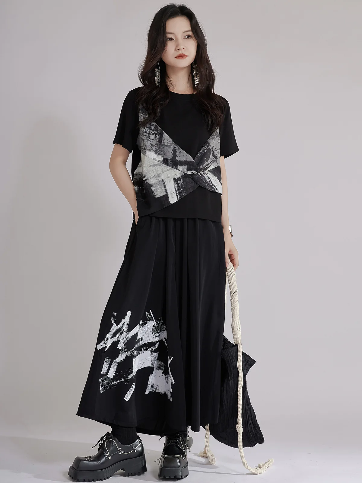 Tannt femmes t-shirt Patchwork asymétrie impression faux deux pièces t-shirt hauts pour femmes mode irrégulière décontracté été hauts 2025