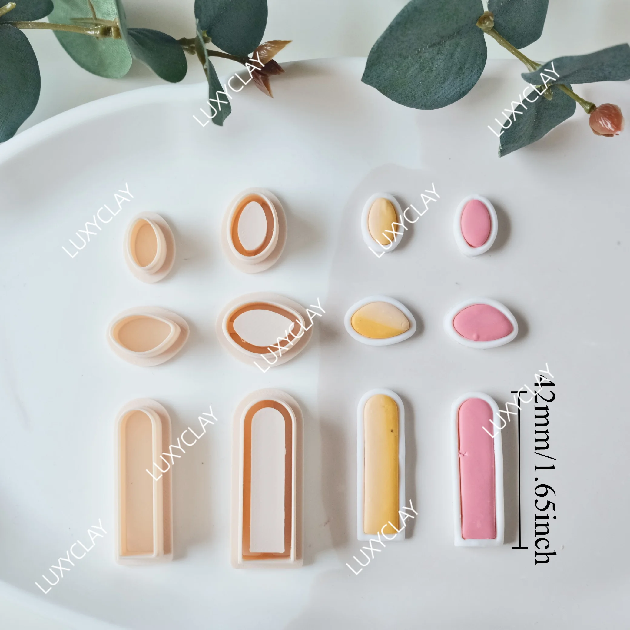 6pcs Boho Oval & Long Arch Embossed Clay Earrings Cutters, Organic Geometric Dangle Clay Cutter Molds for Pendant Jewelry Making