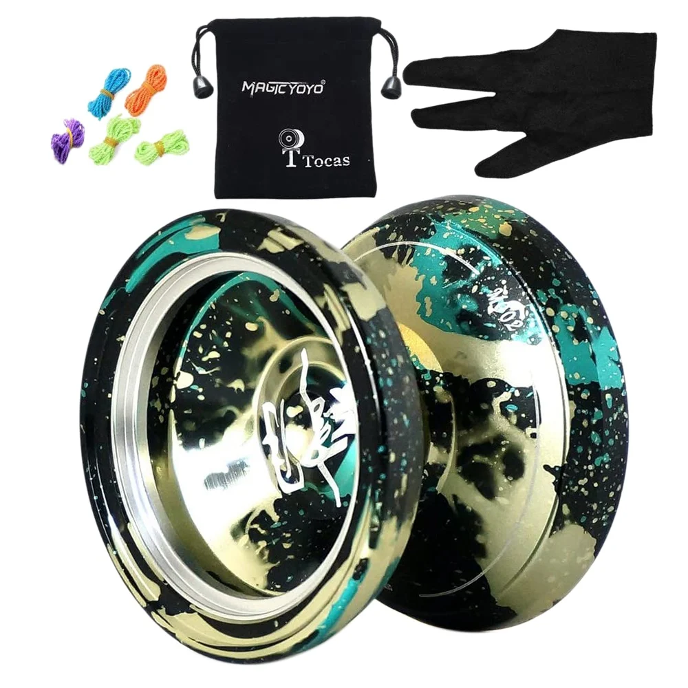 

MAGICYOYO M002 April Unresponsive Yo-Yo Professional Alloy Yoyo Ball Black Green Spalsh Silver with Bag 5 YoYo Strings