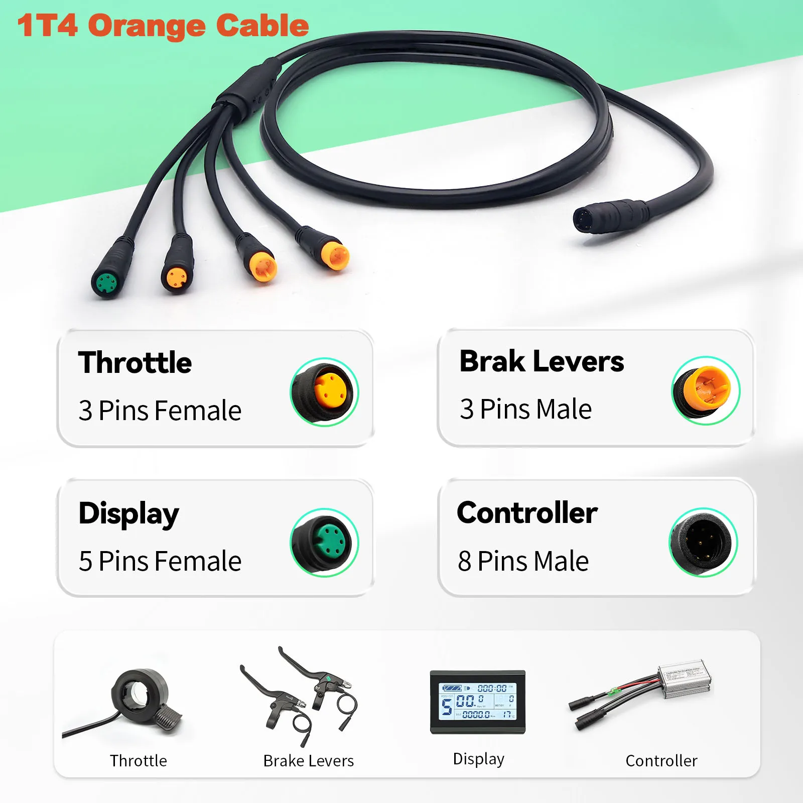 Electric Bicycle Waterproof Cable 1T2/1T4/1T5 Cable Conversion Accessories Controller Light Ebrake Throttle Display