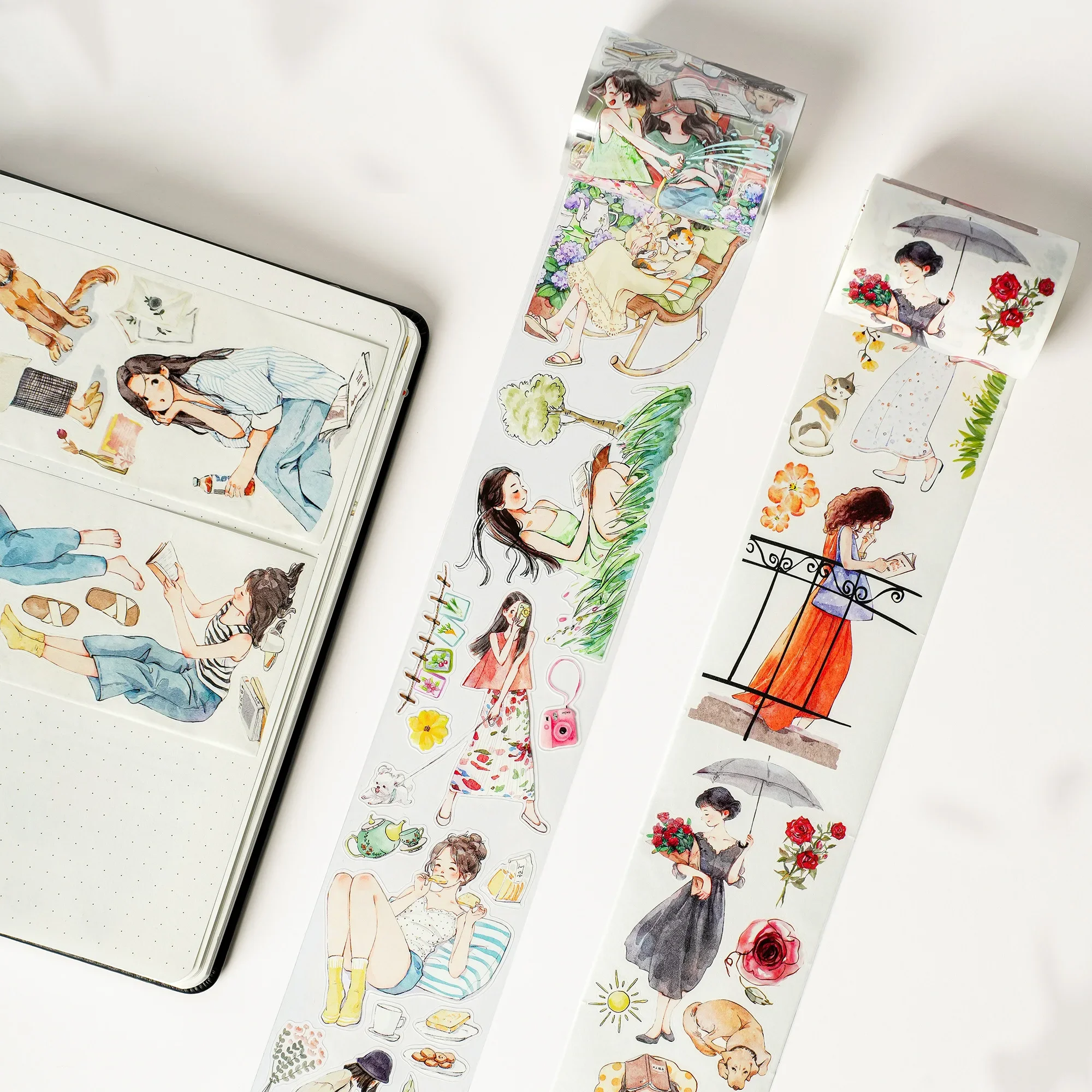 WT Journal Tape - Slow Life Girl Die-Cut Washi PET Tape, Versatile DecorativeTape with Ins Style for Daily and Forest Vibes