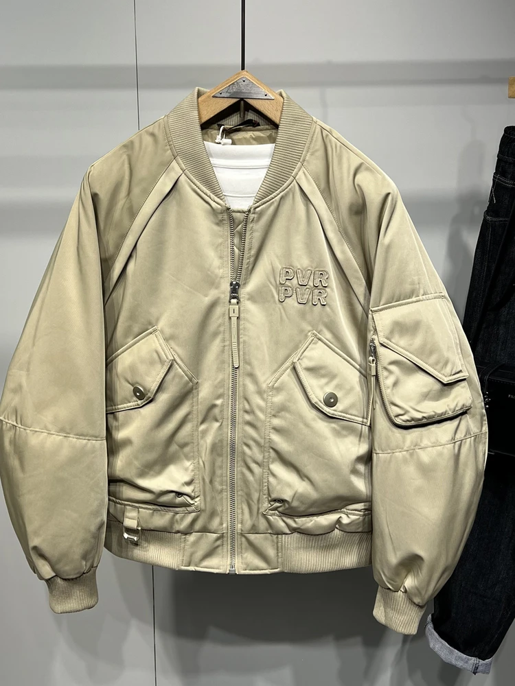 

Мужская утепленная зимняя куртка-бомбер из полиэфирного волокна с наполнителем из пуха 85% Du, деконструированный дизайн, теплая верхняя одежда