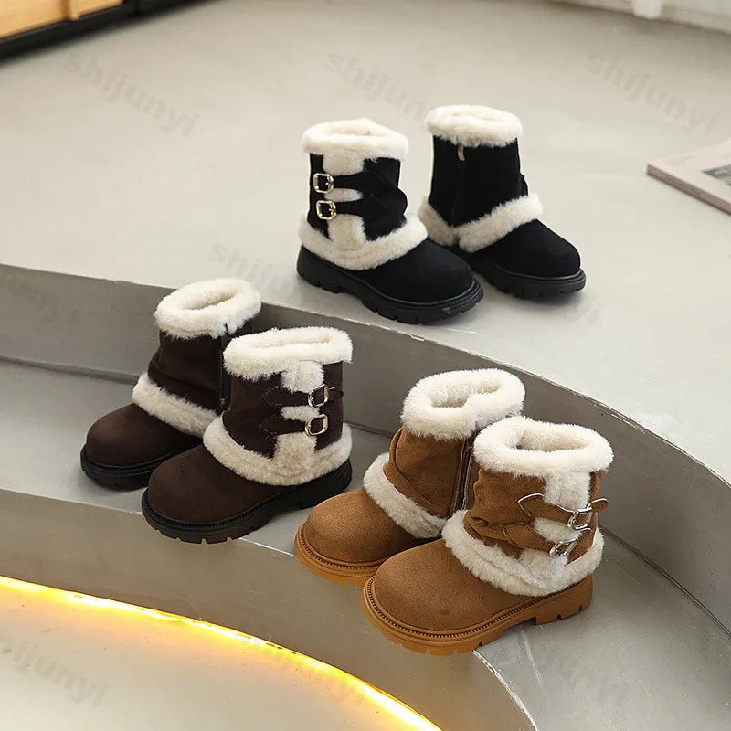 

Girls Snow Boots 2025 Winter New Children's Boots Warm Plush Outdoor Ankle Boots Non Slip Kids Cold-proof Casual Cotton Shoes