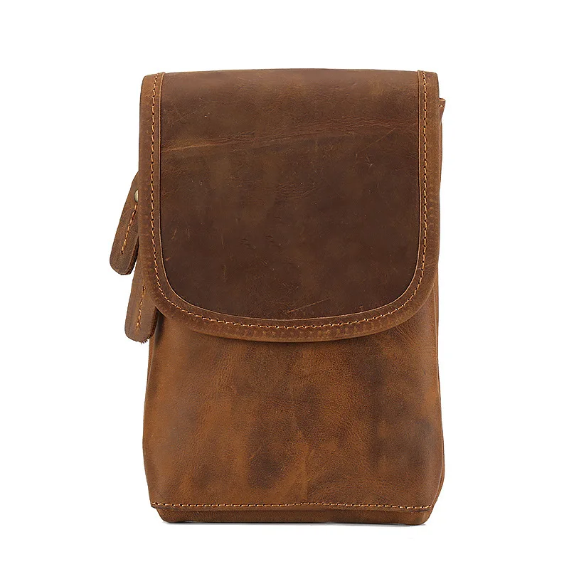 Leather men's bag - Wild Horse leather waist bag - Cowhide retro crossbody bag - Vertical style small clutch bag
