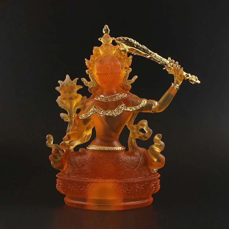 23CM Large HOME FAMILY Talisman efficacious Protection Nepal Tibet Buddhism Manjusri Bodhisattva Wisdom Gilding statue