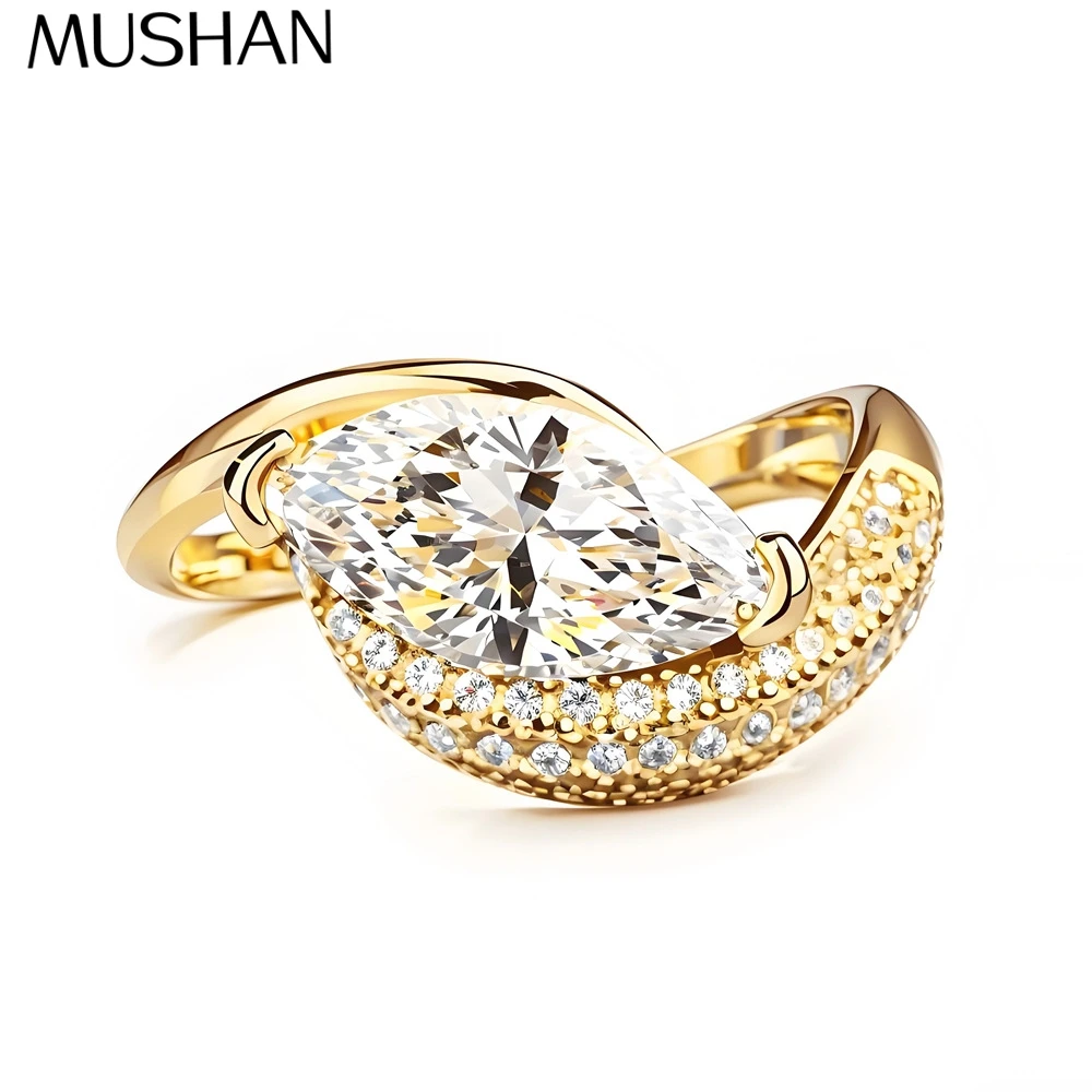 

Mushan Luxury Jewelry 2carat 6x12 Moissanite Diamond Ring S925 Silver Plated 18k Gold Diamond Ring For Women
