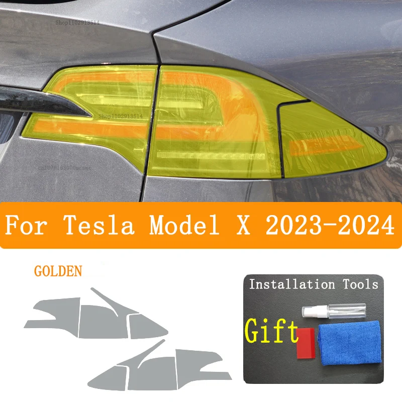 For  Tesla Model X 2023-2024 Accessories-Car Headlight Protective Film Vinyl Restoration Transparent Black TPU  Repair Sticker