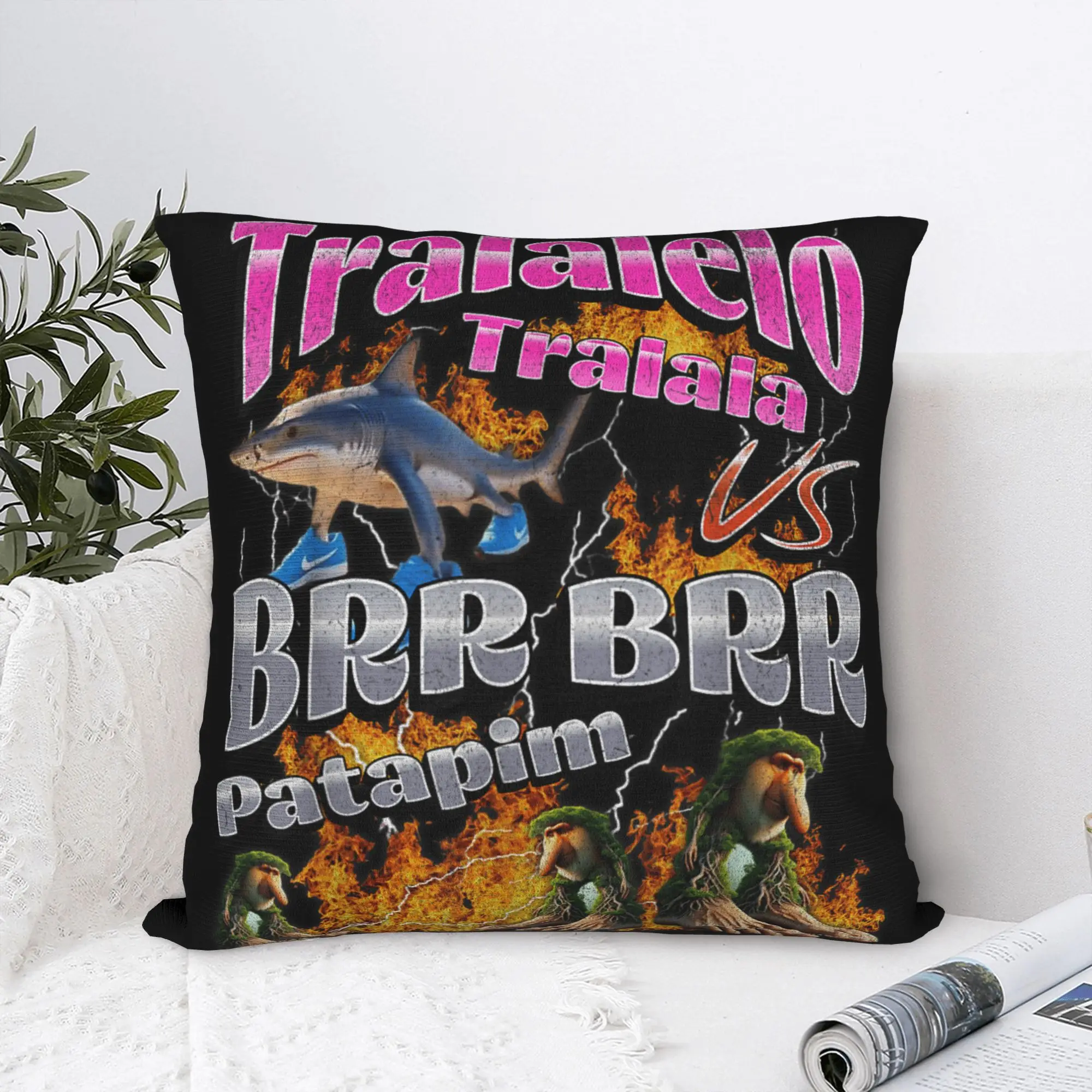 

Printed Tralalelo VS Brr Patapim Meme Pillowcase Cushion Cover Funny Italian Brainrot Throw Pillow Case Cover Living Room Zipper