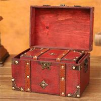Pirate Vintage Wooden Treasure Box Antique Design European Retro Style Jewelry Box With Bronze Color Lock Treasure Chest Trinket