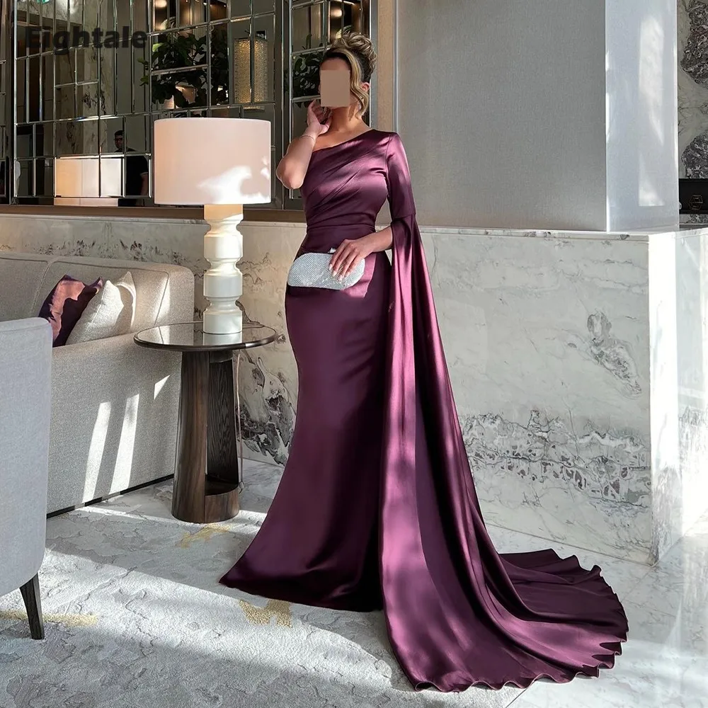 

Eightale Arabic Evening Dress One Shoulder Customized Mermaid Satin Purple Prom Wedding Party Gown Robe De Soirée