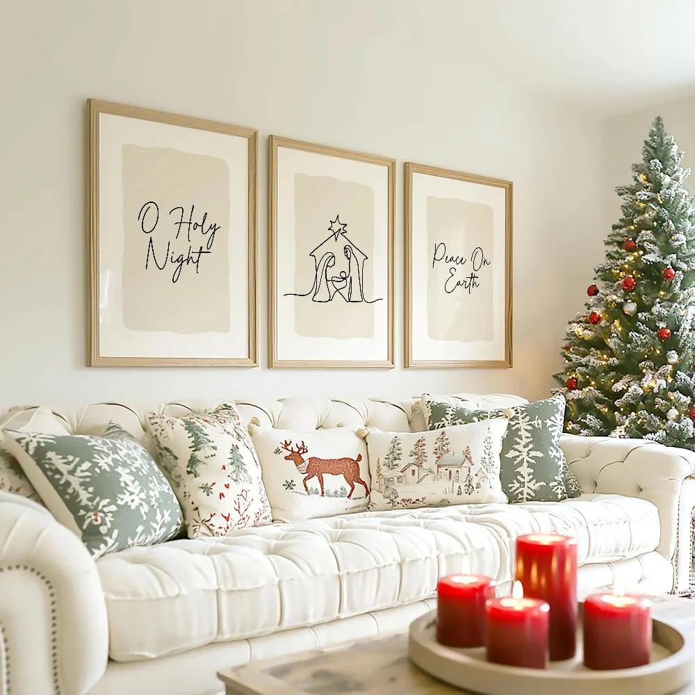 3pcs Frameless Christian Christmas Wall Art,Nativity Scene Printing,Digital Download,Minimalist Style,Living Room Home Decor