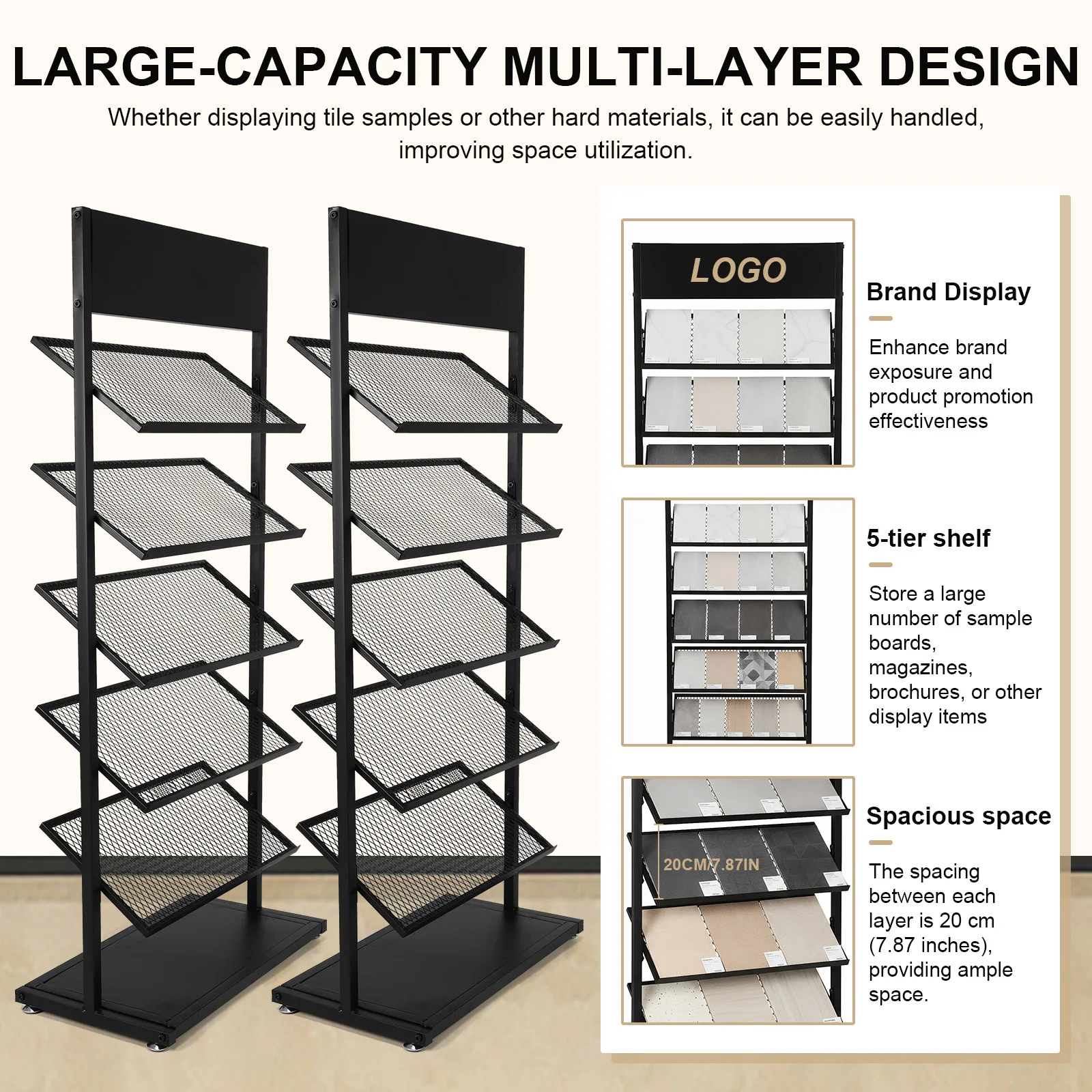 

2PCS Floor-Standing Magazine Stand Large Capacity Craft Shows Retail Rack 5-Tier for Trade Show Vendor Events