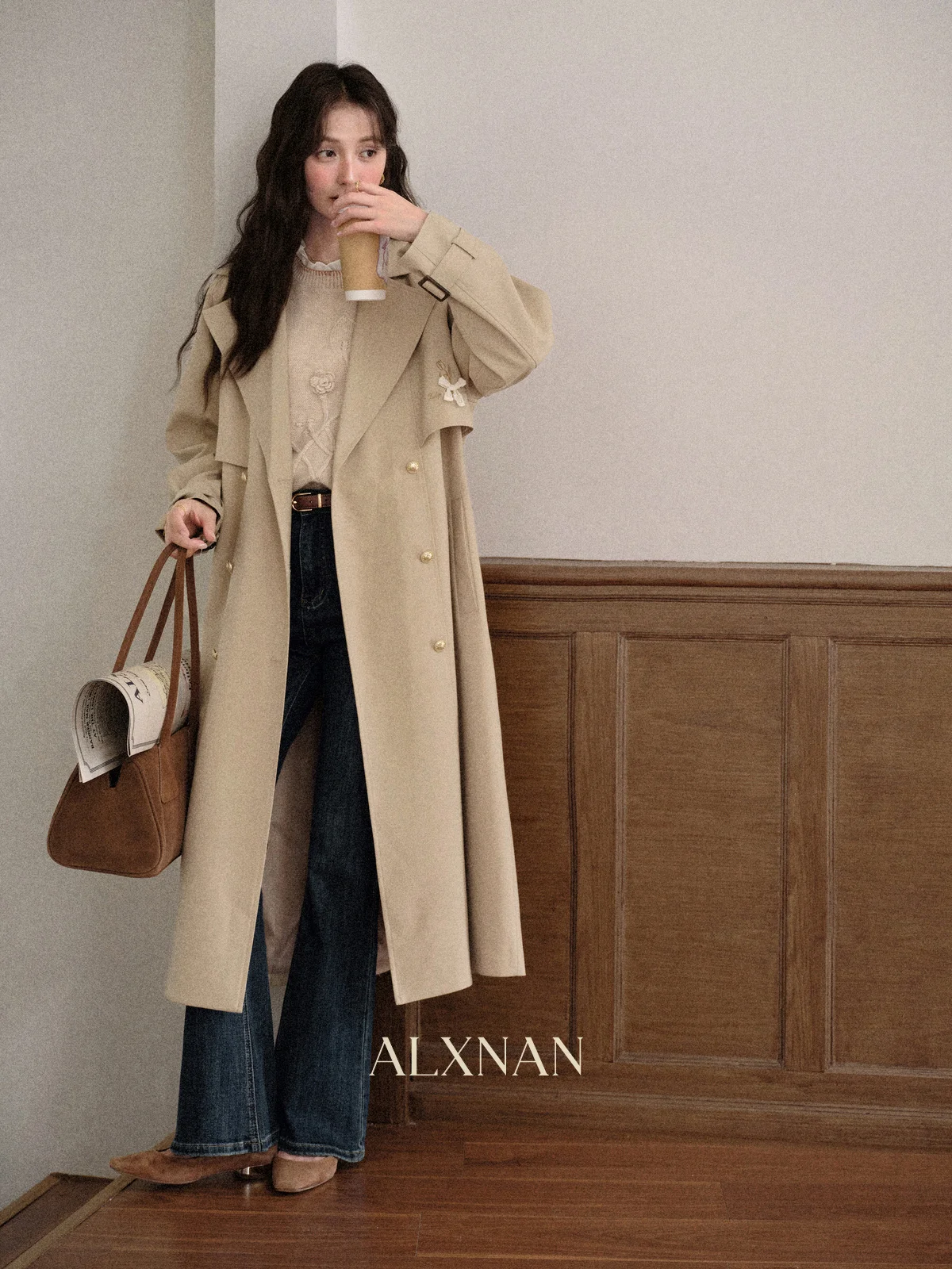 Alxnan vintage azul queimado jeans feminino de cintura alta fino ajuste algodão denim jeans 2025 outono inverno casual calças femininas l57012