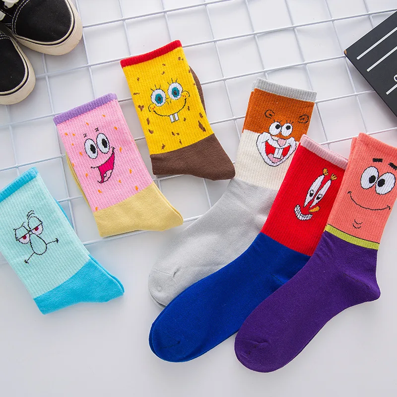 

Kawaii SpongeBob SquarePants Trendy Brand Boys and Girls Long Tube Pie Big Star Octopus Brother Cartoon Basketball Socks