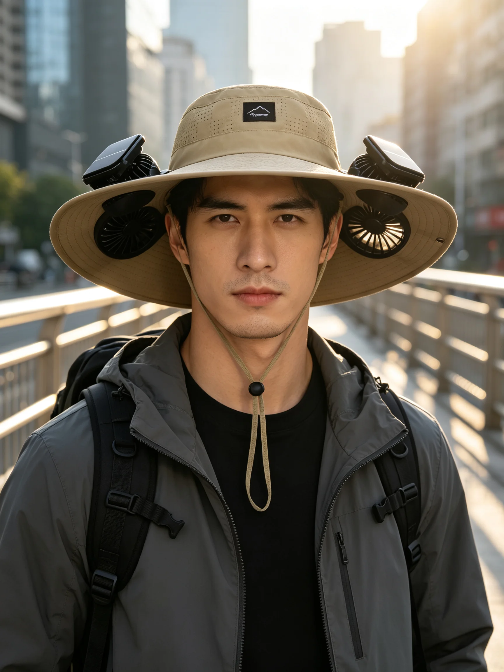 アウトドアフィッシングキャップメンズ登山日焼け防止通気性大きなつばフィッシャーマンハット太陽光発電ファンカジュアルファッション