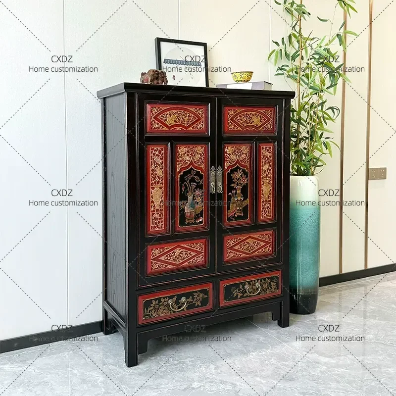 Ming Qing Antique Door Cabinet Living Room Partition Solid Wood Locker Chinese Style Carved File Cabinet Creative Hotel