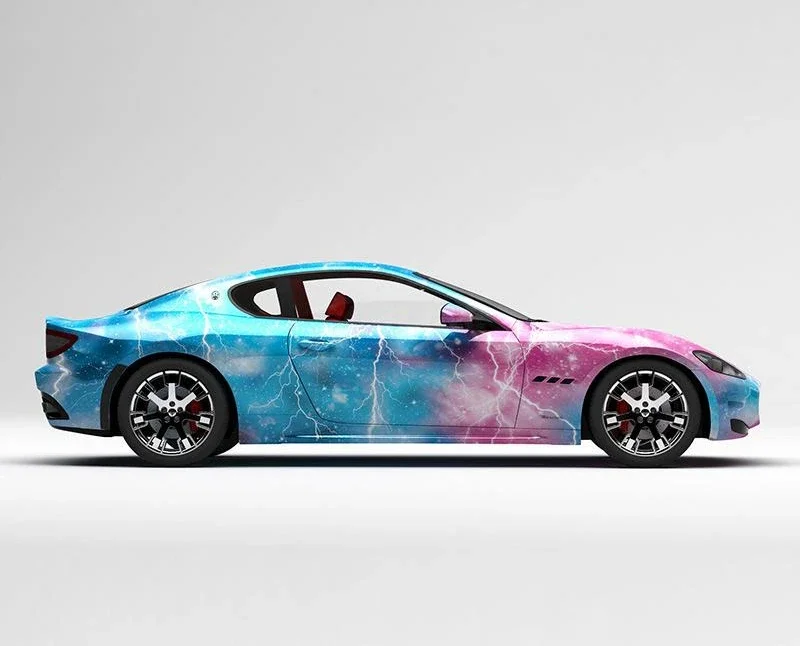 

Racing Side Wrapping Printing Modified Late Model Street Shooting Custom Car Wrapping Vinyl Pattern Blue Black Lightning