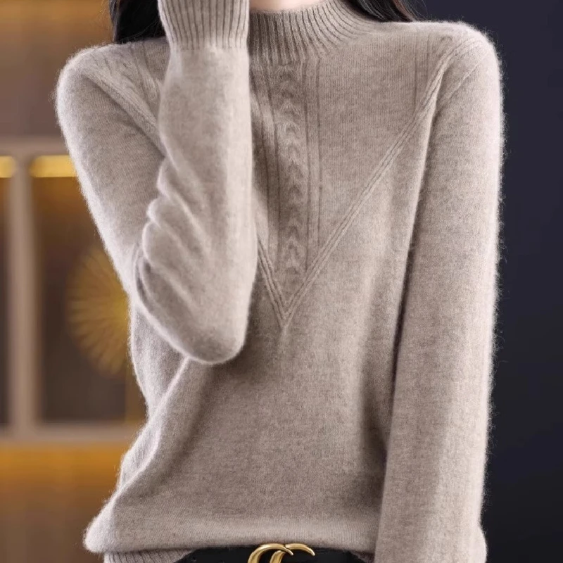 

High-End Women's Knitted Sweater f High Collar Inner Wear T-irt Overhead Sle Autumn Winter Long Sve Regular Fit
