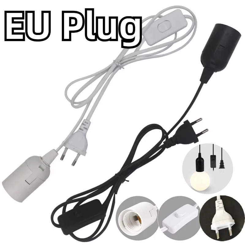 Eu Plug 1.8M Lamp Base E27 Holder Power Cord Cable with Switch for Hanging Pendant Led Light Fixture Socket Cord Adapters