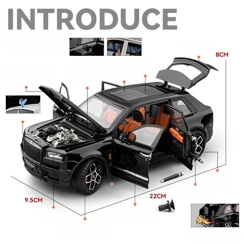 1:20 Rolls-Royce Cullinan SUV haute Simulation moulé sous pression en alliage de métal modèle de voiture son lumière retirer Collection enfants jouet cadeaux