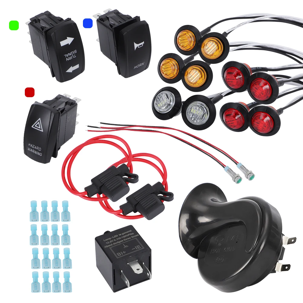 

For ATV UTV SXS Polaris Can-Am Yamaha Rocker Switch Universal Turn Signal Light Horn Hazard Switch Flasher Relay LED Lights Kit