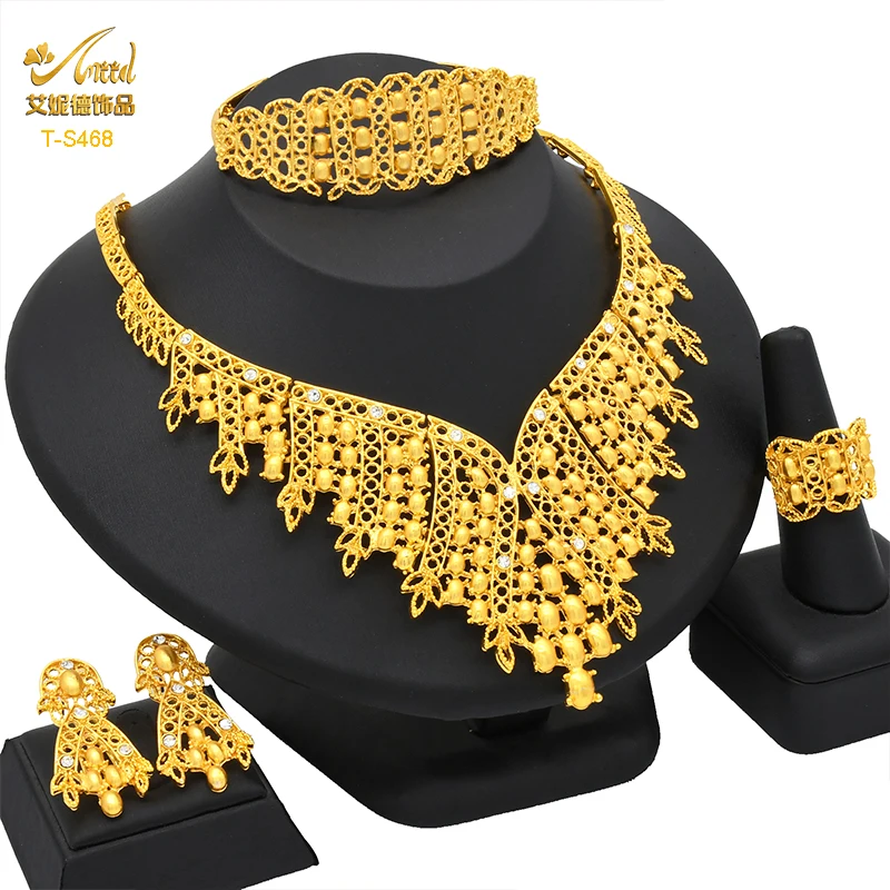 

ANIID Indian Bridal Jewelry Sets 24K Gold Plated Bijoux Africaine Dubai Ethiopian Women Necklace And Earing Wedding Party Gifts