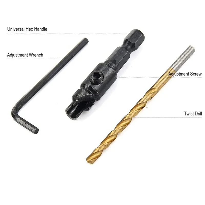 6pcs Countersink Drill Woodworking Drill Bit Set Drilling Pilot Holes For Screw Sizes #5 #6 #8 #10 #12 With a wrench