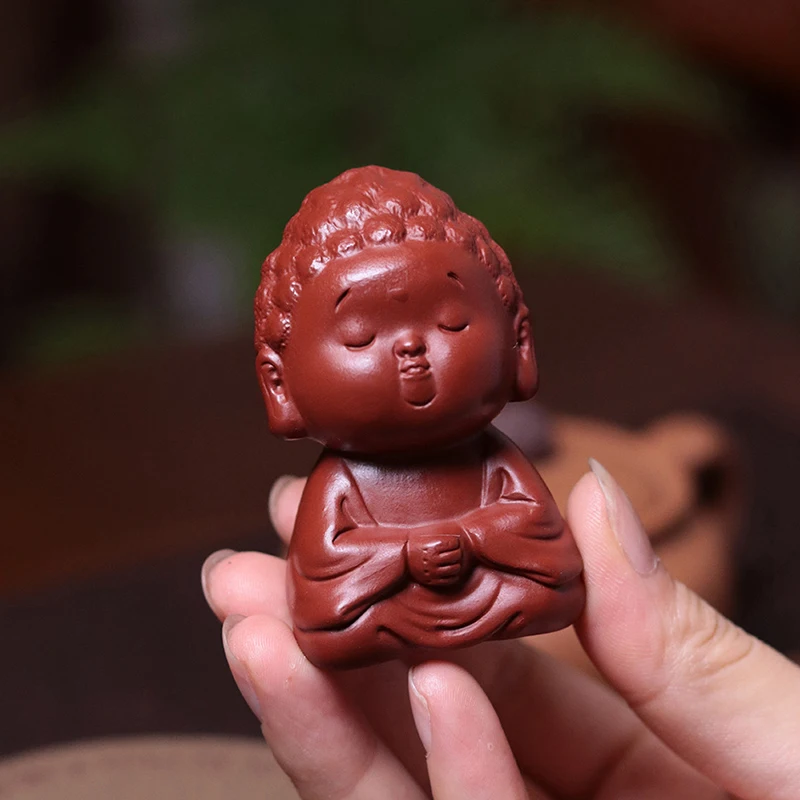 Collection Level Hand-made Dark-red Cute Little Monk Tea Pet Dahongpao Clay Zen Small Tathagata Crafts Tea Ceremony Accessories