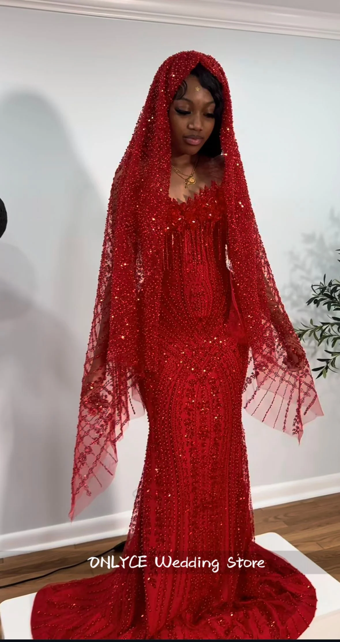 Red Mermaid Prom Dresses For Black Girls 2026 Luxury Sequins Beaded Crystal Tassel Evening Dress With Party Gowns Customized