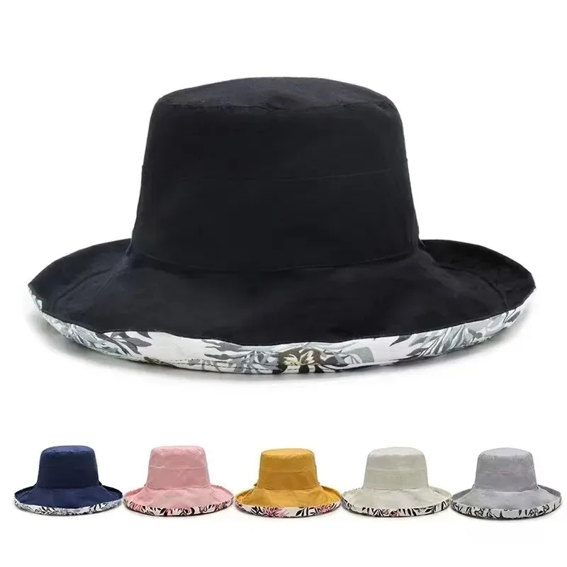 Sombrero con forma de cubo para mujer, sombrero de pescador panameño para las cuatro estaciones, ala grande, doble cara, Color sólido, visera, primavera y verano, 2025